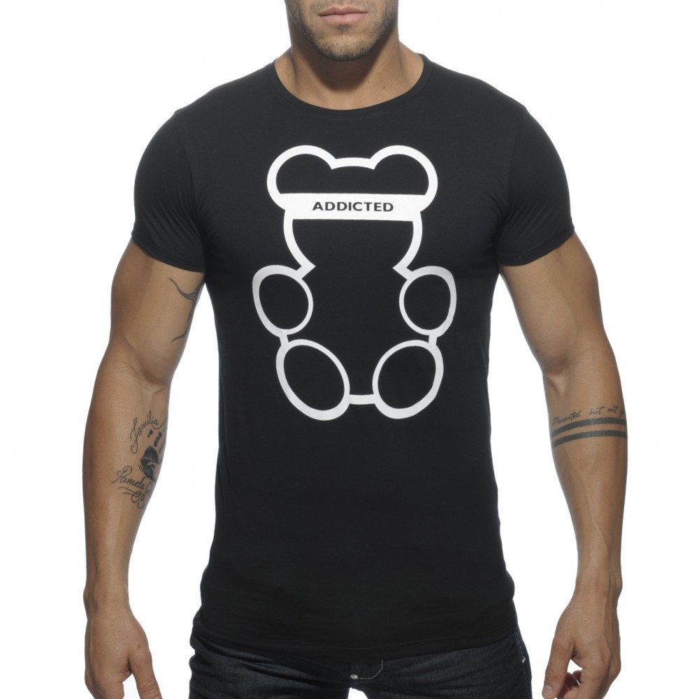 AD424 Bear Round Neck T-Shirt - BLACK